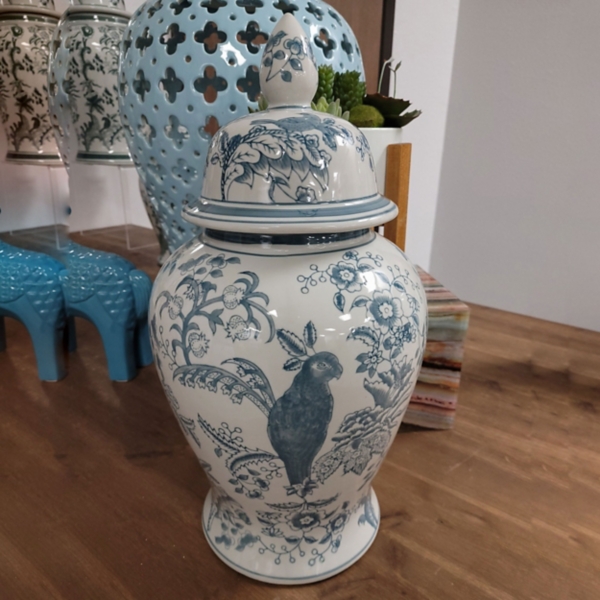 Light Blue and White Ceramic Chinoiserie Jar