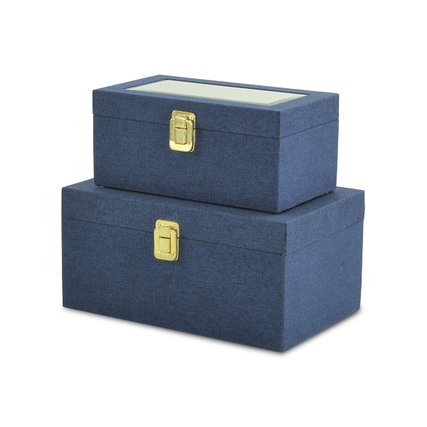 Navy Blue Linen Boxes, Set of 2