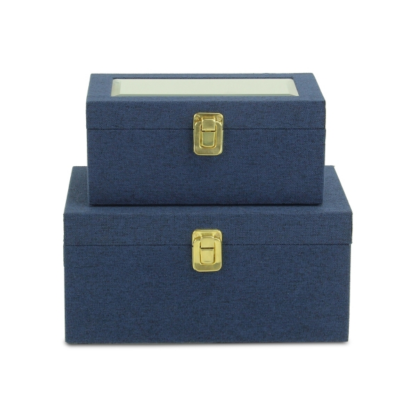 Navy Blue Linen Boxes, Set of 2