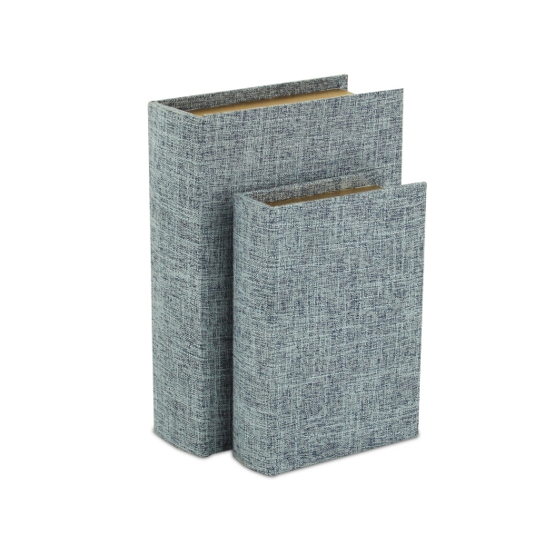 Heathered Blue Linen Book Boxes, Set of 2 | Kirklands Home