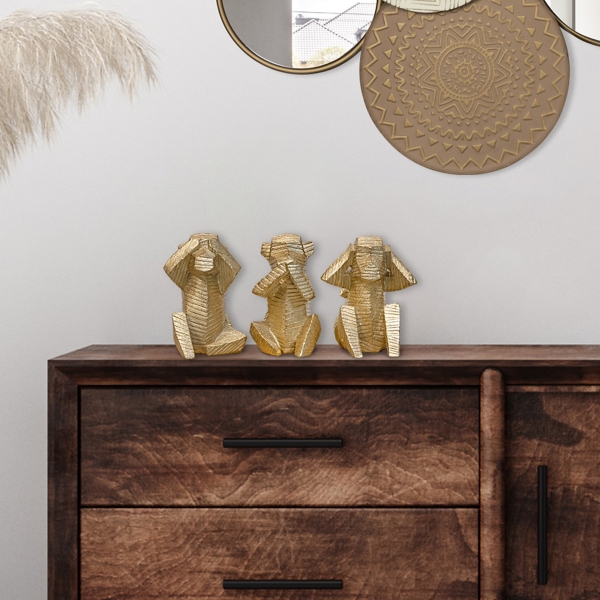 Gold Wise Monkey Sculptures, Set of 3