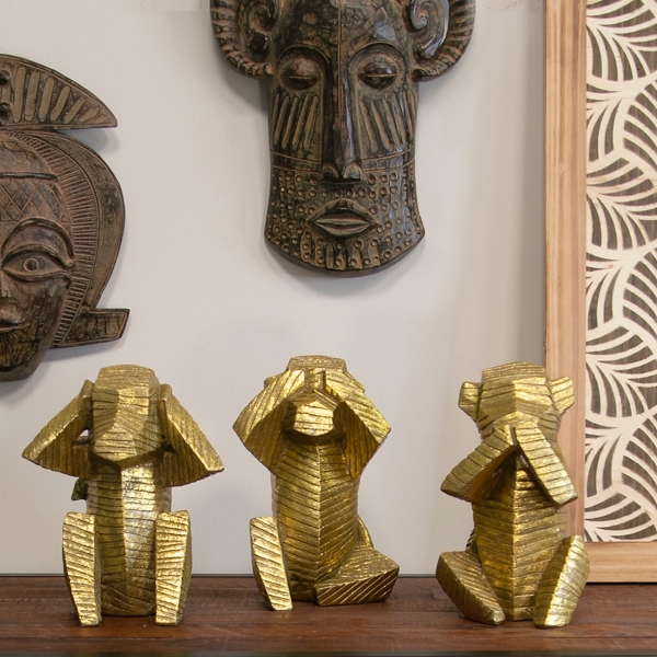 Gold Wise Monkey Sculptures, Set of 3