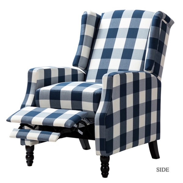 Navy Windowpane Plaid Recliner