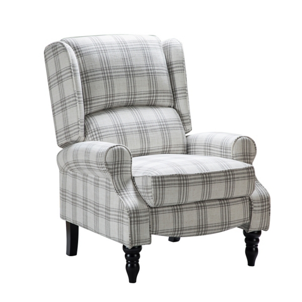 Gray and white buffalo check recliner new arrivals