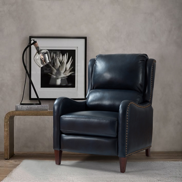 Navy Leather Nailhead Traditional Recliner