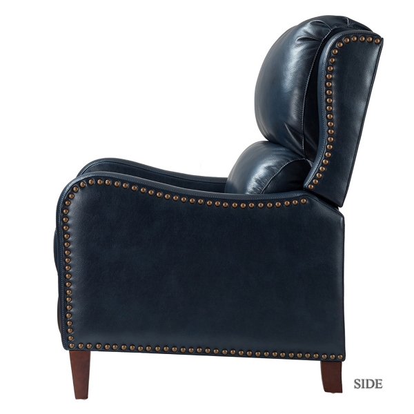Navy Leather Nailhead Traditional Recliner