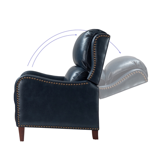 Navy Leather Nailhead Traditional Recliner