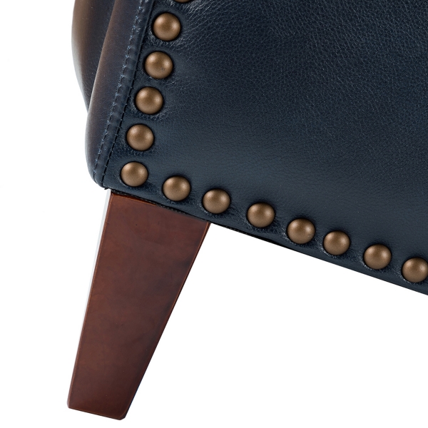 Navy Leather Nailhead Traditional Recliner