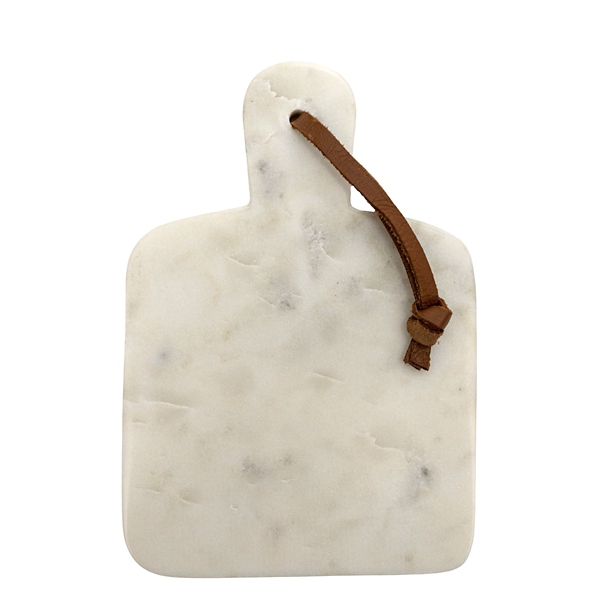 White Marble Serving Board with Leather Loop Kirklands Home