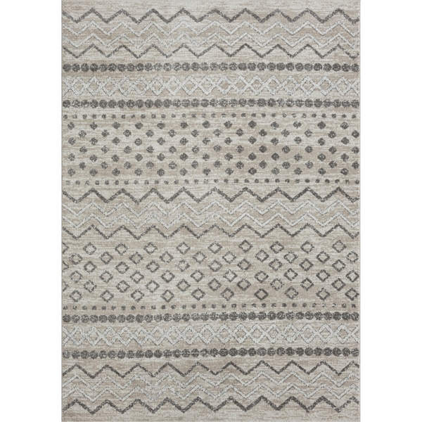 Beige Geometric Stripe Washable Area Rug, 5x7 