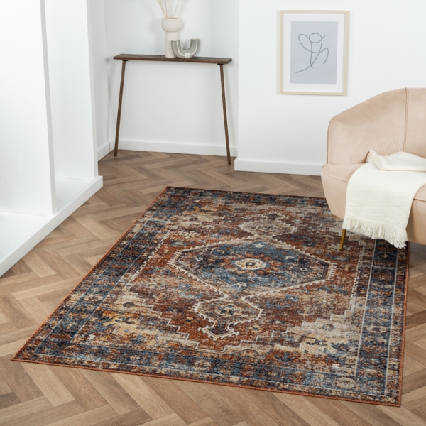 Rust Medallion Washable Area Rug, 7x9