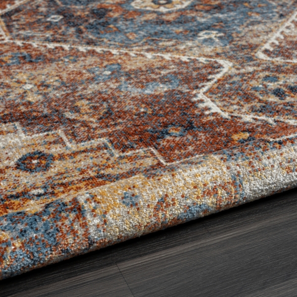 Rust Medallion Washable Area Rug, 7x9