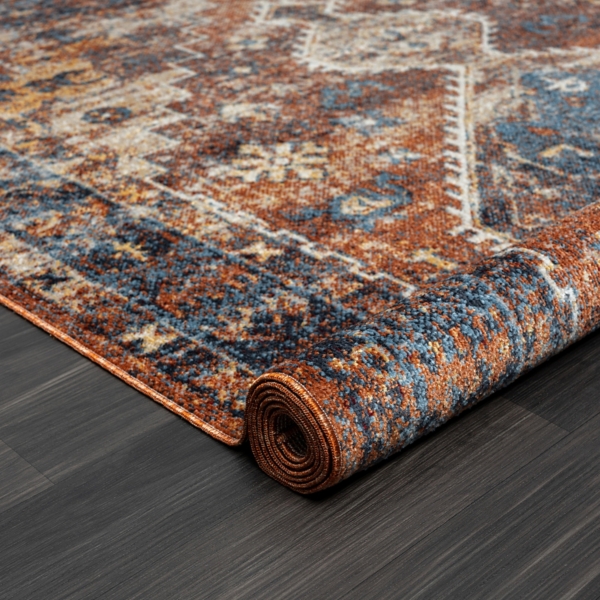 Rust Medallion Washable Area Rug, 7x9