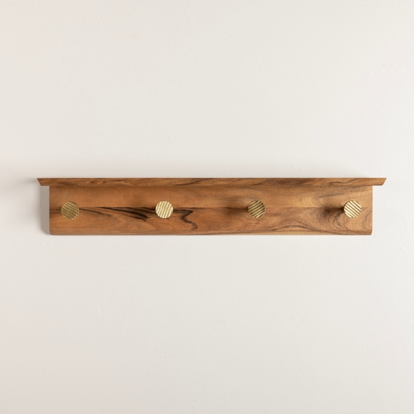 Lucy Mango Wood Shelf With Hooks