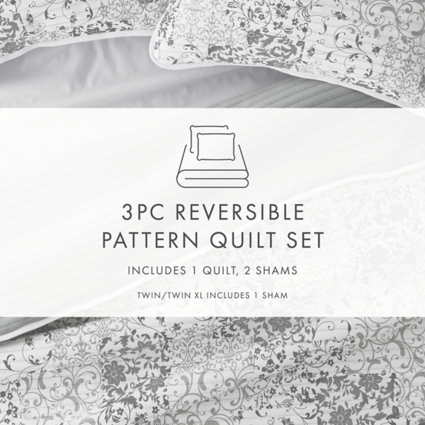 Gray Patchwork Reversible 3-pc. King Quilt Set