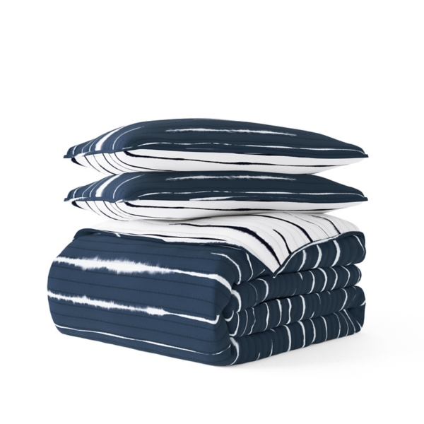 Navy Linear Reversible 2-pc. Twin Quilt Set