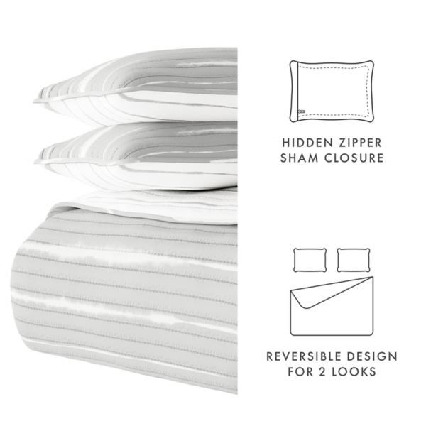 Gray Linear Reversible 3-pc. King Quilt Set