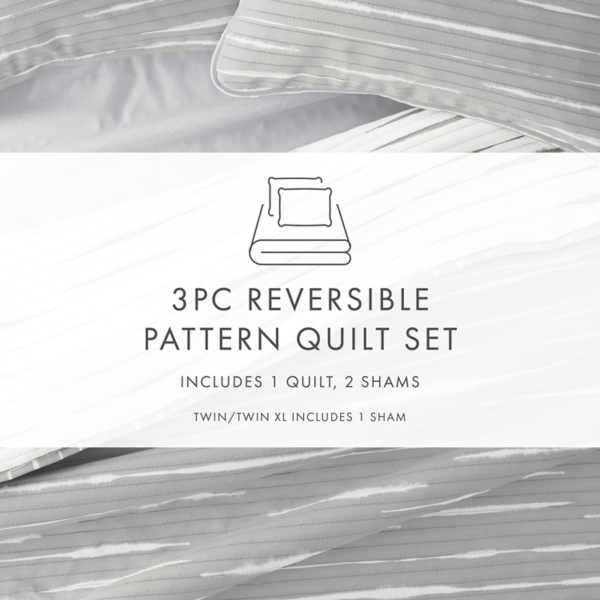 Gray Linear Reversible 3-pc. King Quilt Set