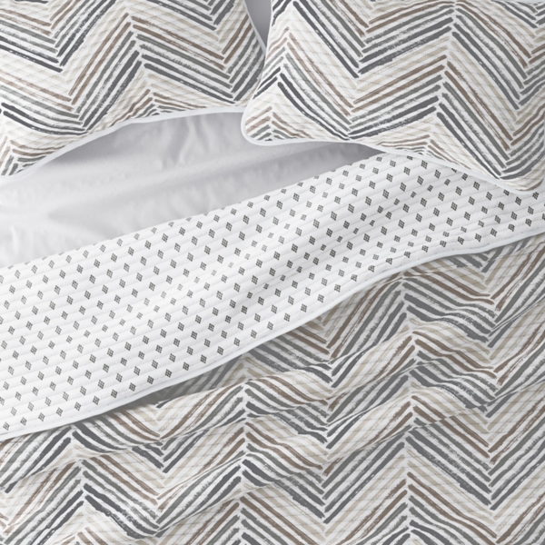 Gray Chevron Reversible 3-pc. Queen Quilt Set