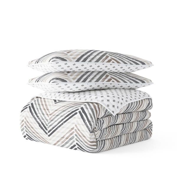 Gray Chevron Reversible 3-pc. King Quilt Set
