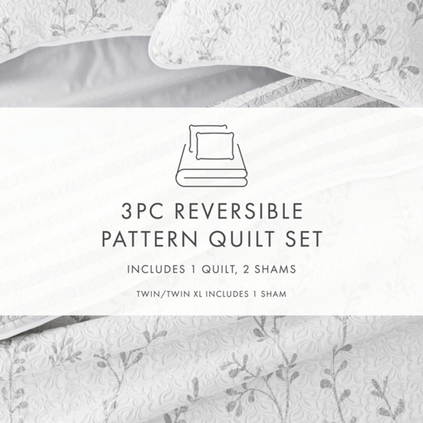 Gray Vines Reversible 3-pc. Queen Quilt Set