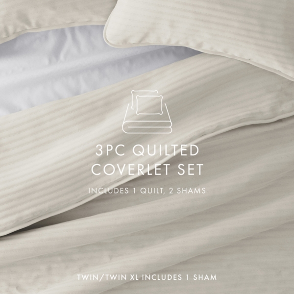 Natural Stitched Stripes 3-pc. Queen Quilt Set