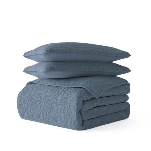 Blue Floral Stitch 3-pc. King Quilt Set