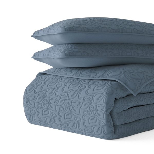 Blue Floral Stitch 3-pc. King Quilt Set