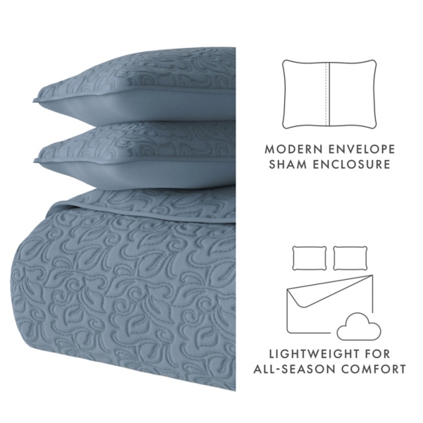 Blue Floral Stitch 3-pc. King Quilt Set