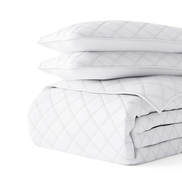 White Stitched Diamond 3-pc. King Quilt Set