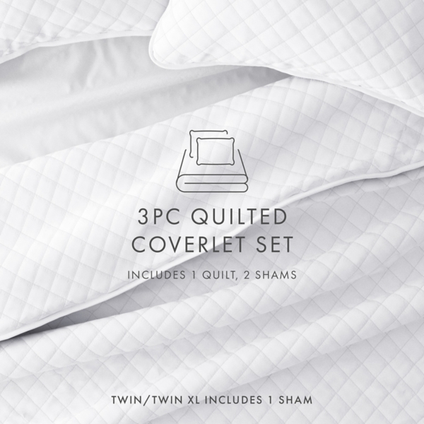 White Stitched Diamond 3-pc. King Quilt Set