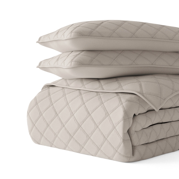 Latte Stitched Diamond 3-pc. King Quilt Set