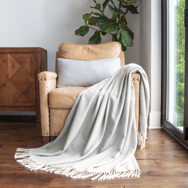 Gray Herringbone Throw with Fringe | Kirklands Home