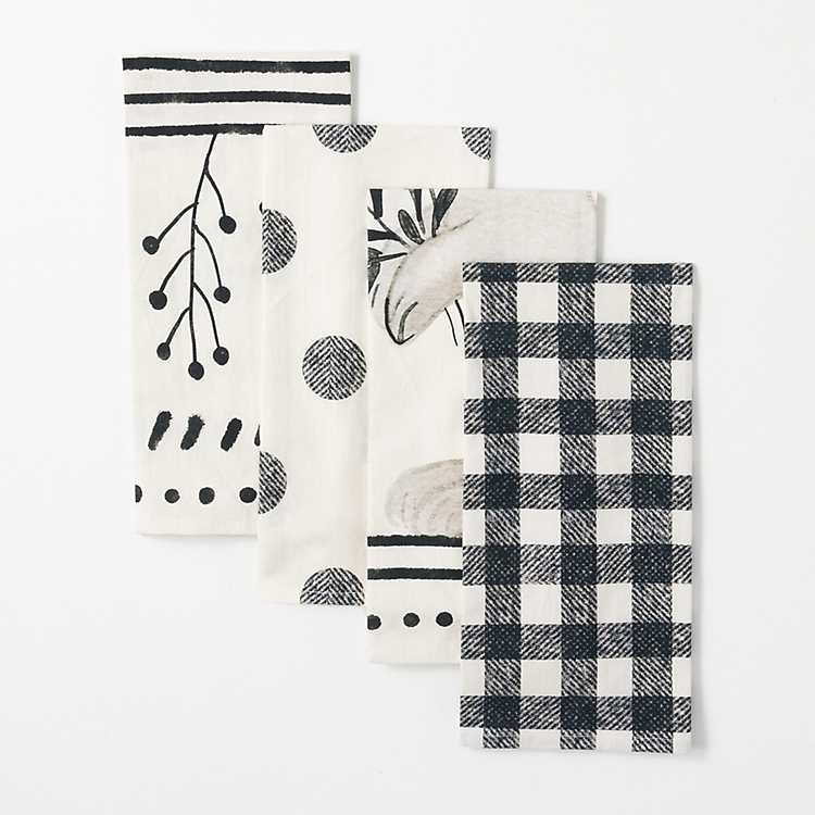 Easter Black and White Tea Towels, Set of 4