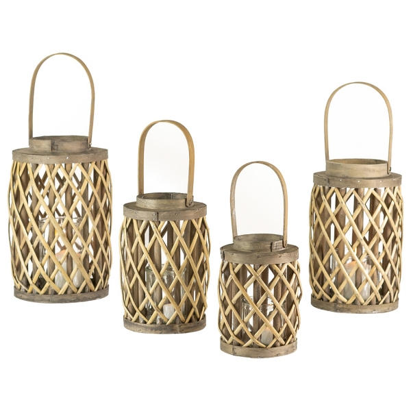 Gray Willow Cylinder Lanterns, Set of 4