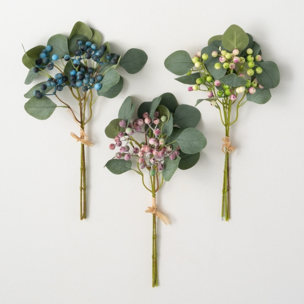 Pastel Berry and Eucalyptus Stems, Set of 3 Kirklands Home