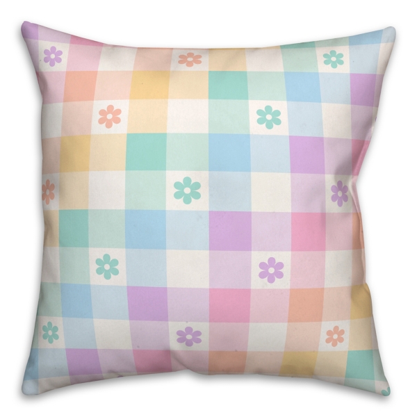 Pastel Checkered Floral Outdoor Pillow Kirklands Home   294773