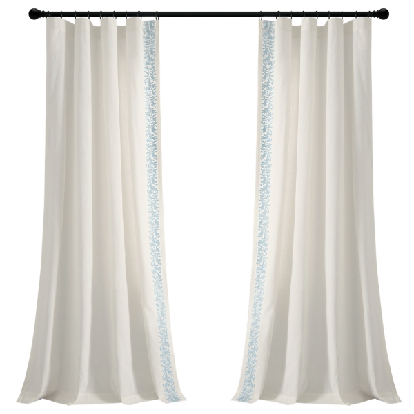 White and Blue Embroidered Curtain Panel, 84 in. Kirklands Home
