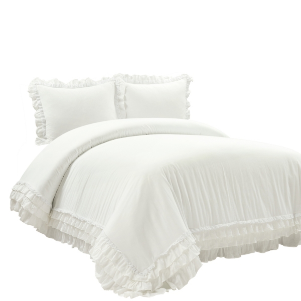 White Ella Ruffle 3-pc. Full/Queen Duvet Set | Kirklands Home
