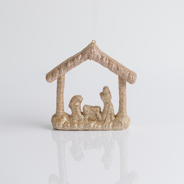 Gold Glitter Nativity Scene Christmas Ornament