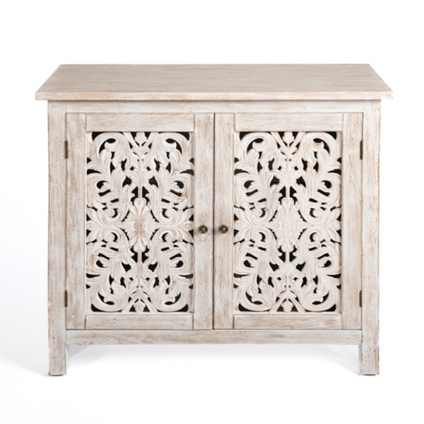 Cream Washed Wood Carved Door Cabinet