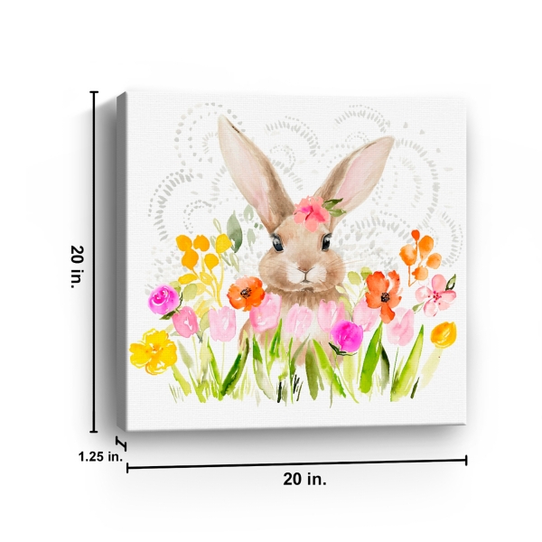 April Flowers and Happy Bunny Canvas Art Print