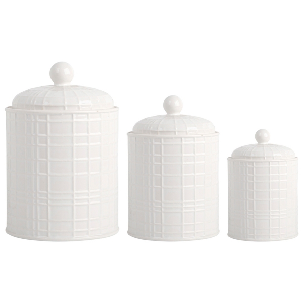 White Ceramic Grid Canisters Set Of 3 Kirklands Home   295184