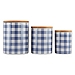 Blue Checkered Bamboo Canisters, Set of 3