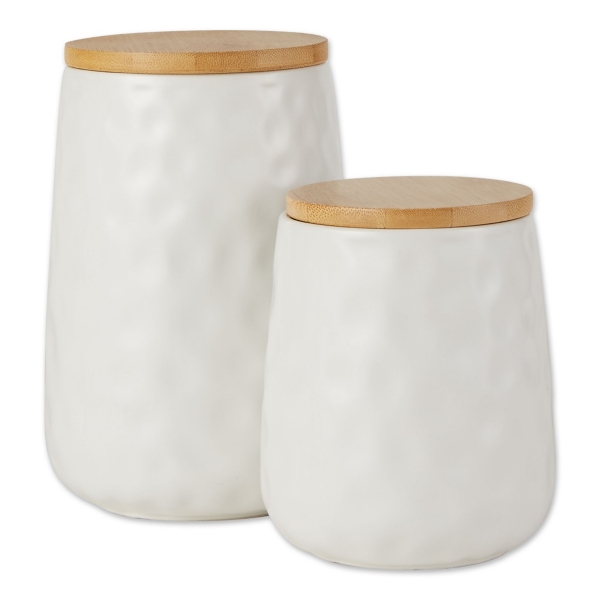 White Dimpled Bamboo Canisters, Set of 2