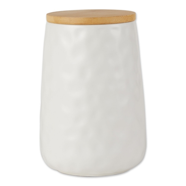 White Dimpled Bamboo Canisters, Set of 2