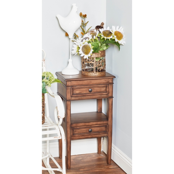 Brown Fir Wood Tiered Side Table