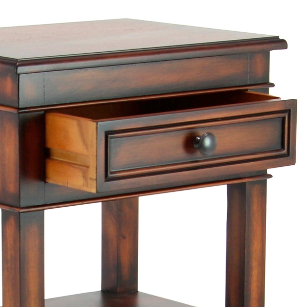 Brown Fir Wood Tiered Side Table