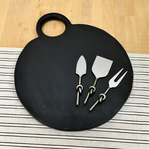 Round Black Wood Cutting Board with Open Handle Kirklands Home