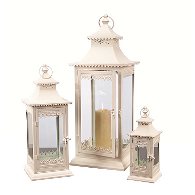 Ivory Metal Slope Top Lanterns, Set of 3